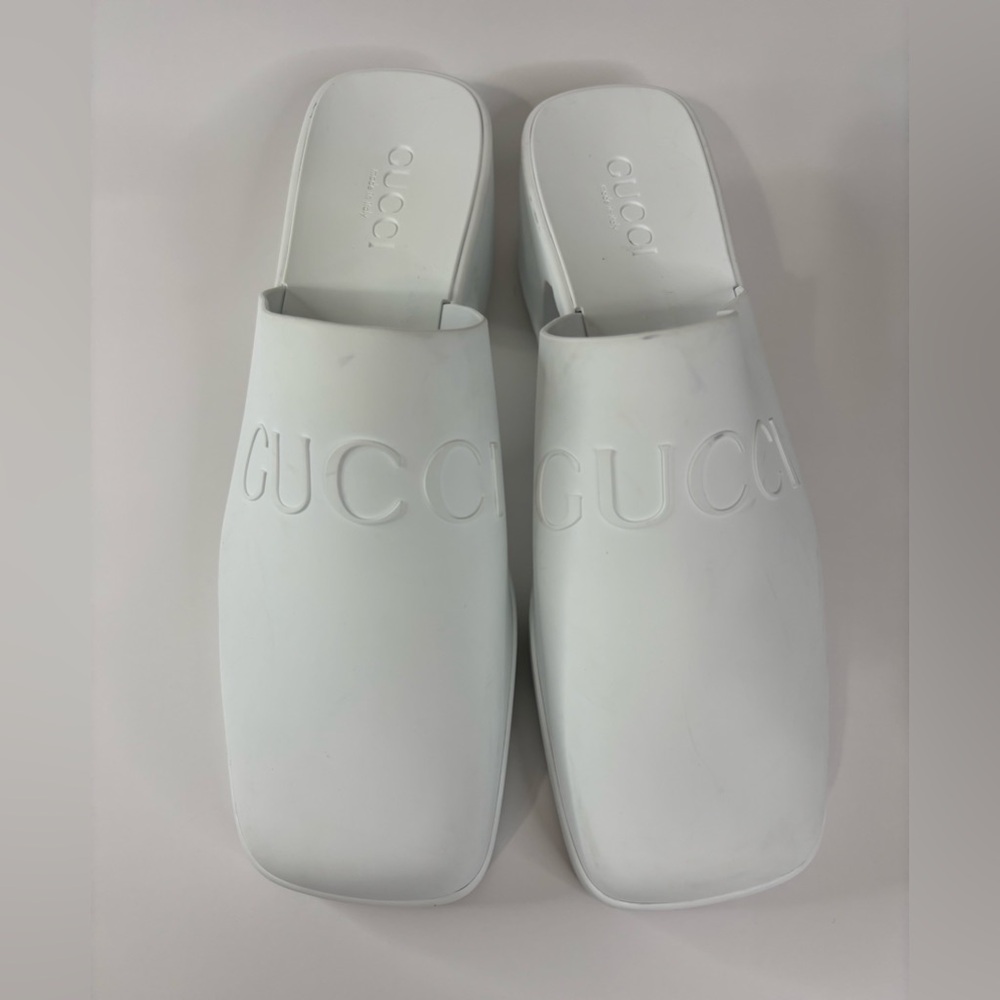 Gucci Women's White Platform Rubber Mules - Picture 2 of 10